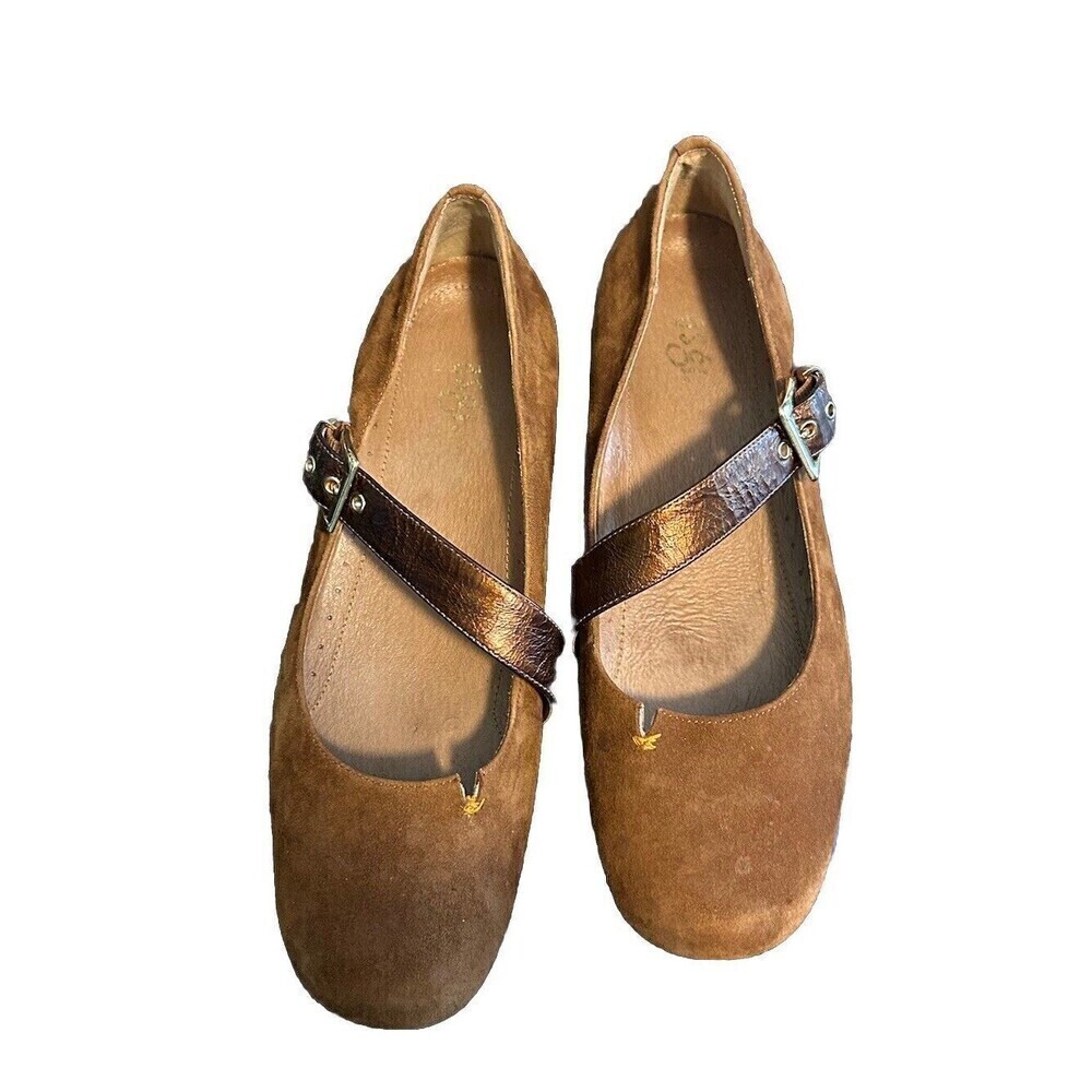 ASGI Womens 7 Splendor Mary Jane Shoes Brown Strappy Comfort Suede Slip On Flat